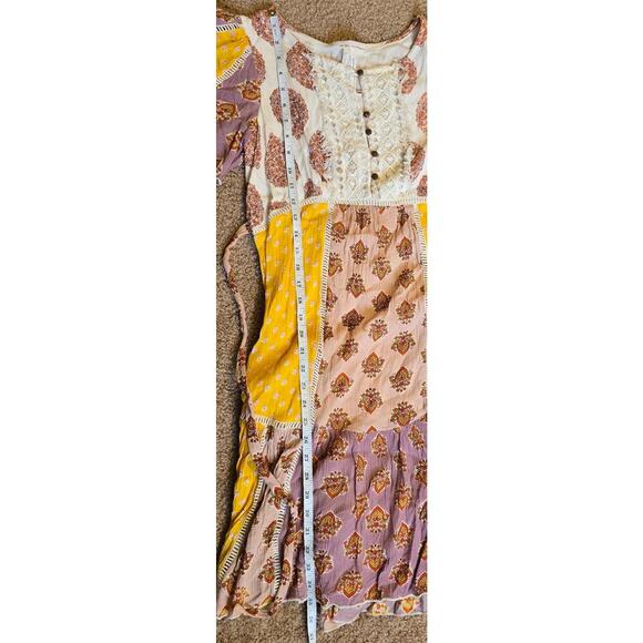 Anthropologie Melody Lace Trim Button Front Tie Back Patchwork Dress - Picture 11 of 12